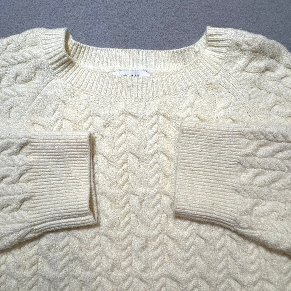 On 34th Womens Large Cable Knit Sweater Cream Ivory Pullover Textured‎ Knit